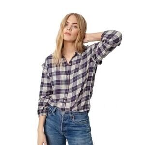 Rails Willow Plaid Flannel Button Up Shirt Ruffle Pink Blue XS